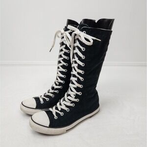 Converse Knee High Black Canvas Sneakers - Lace Up Side Zip Punk Grunge Shoes 6